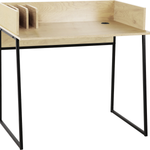 Skrivebord Nordlys Furniture Benton - industrielt skrivebord med hylder, sort metalstel, beige trælook (H88ÃB90ÃD48âcm)